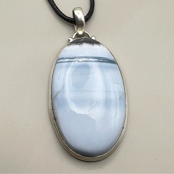New Owyhee Opal Stone Oval Silver Overlay Pendant Necklace w Cord - Picture 6 of 6